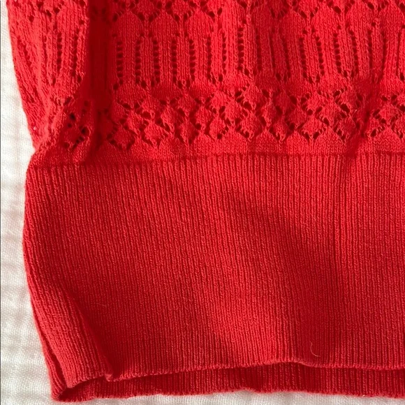 LOFT short sleeve pointelle sweater Sz XS color California Poppy - Picture 4 of 6